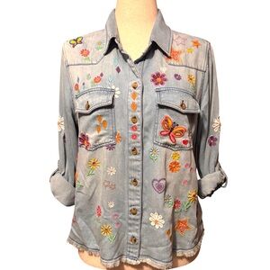 John Mark Embroidered Soft Denim Shirt, NWT